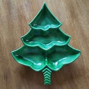 Vintage Christmas tree ceramic dish 1969
